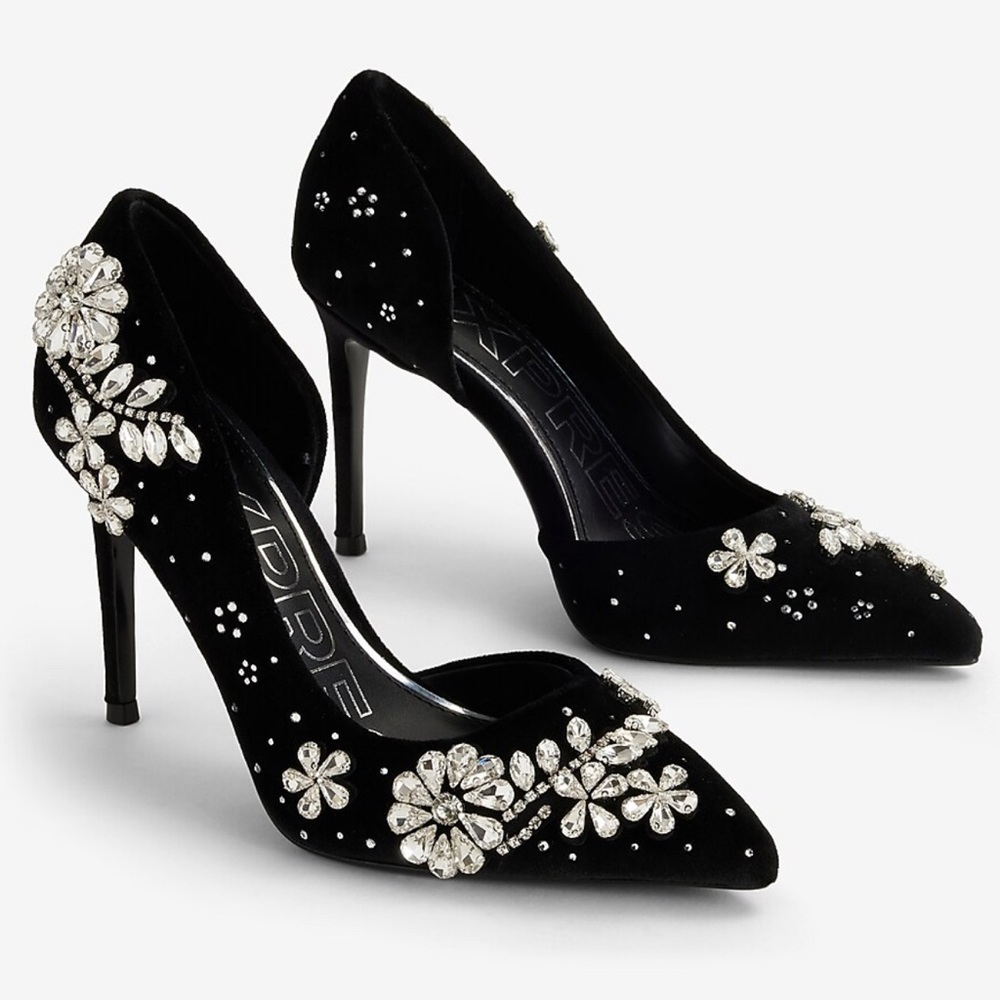 Express Black Embellished Cutout Pumps